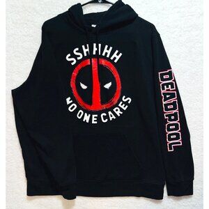 Marvel Deadpool "Shhh No One Cares" Graphic Black Hoodie XL Cotton Blend